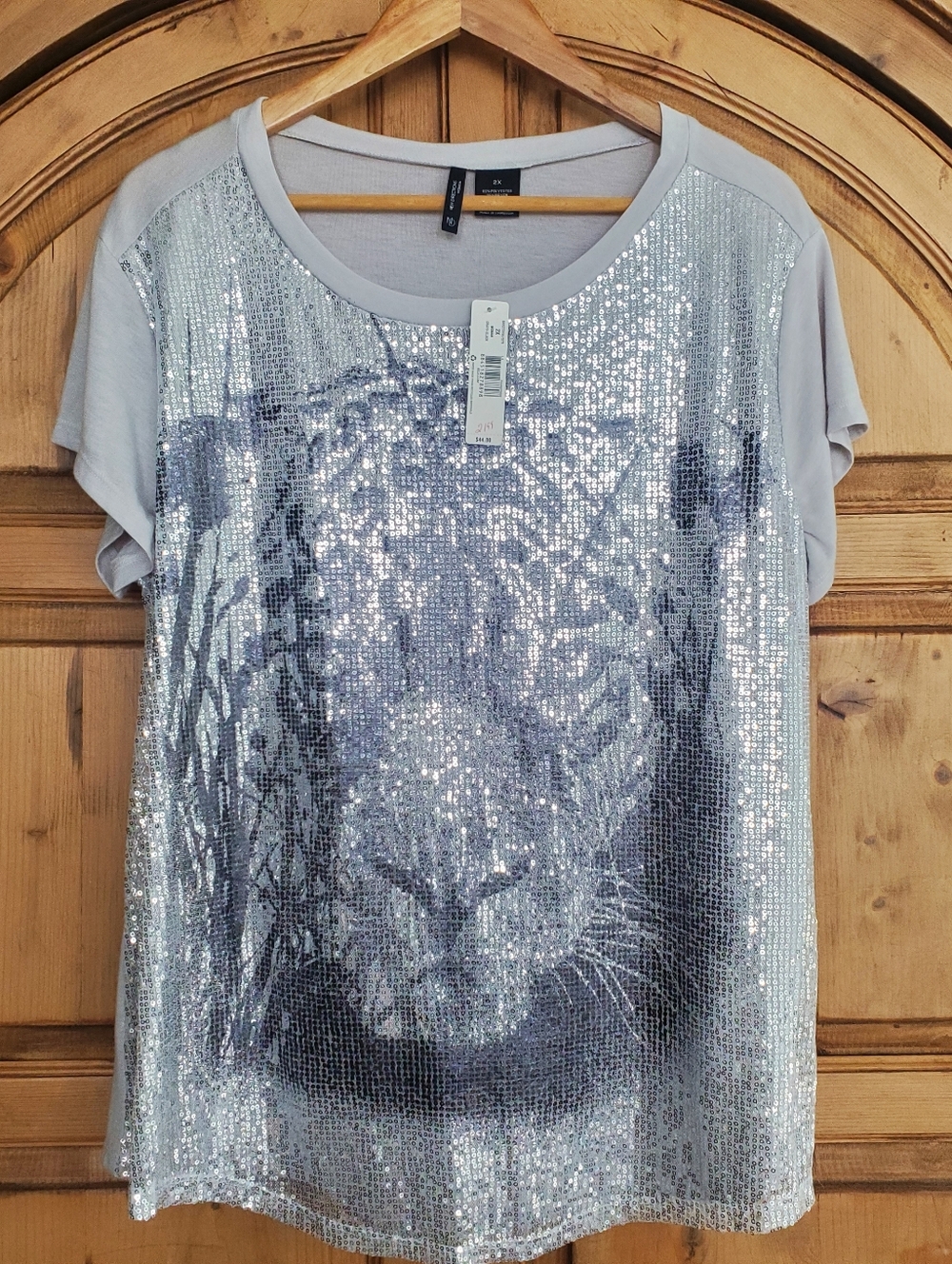 NWT New Directions Lion Face Sequin Top Size 2x